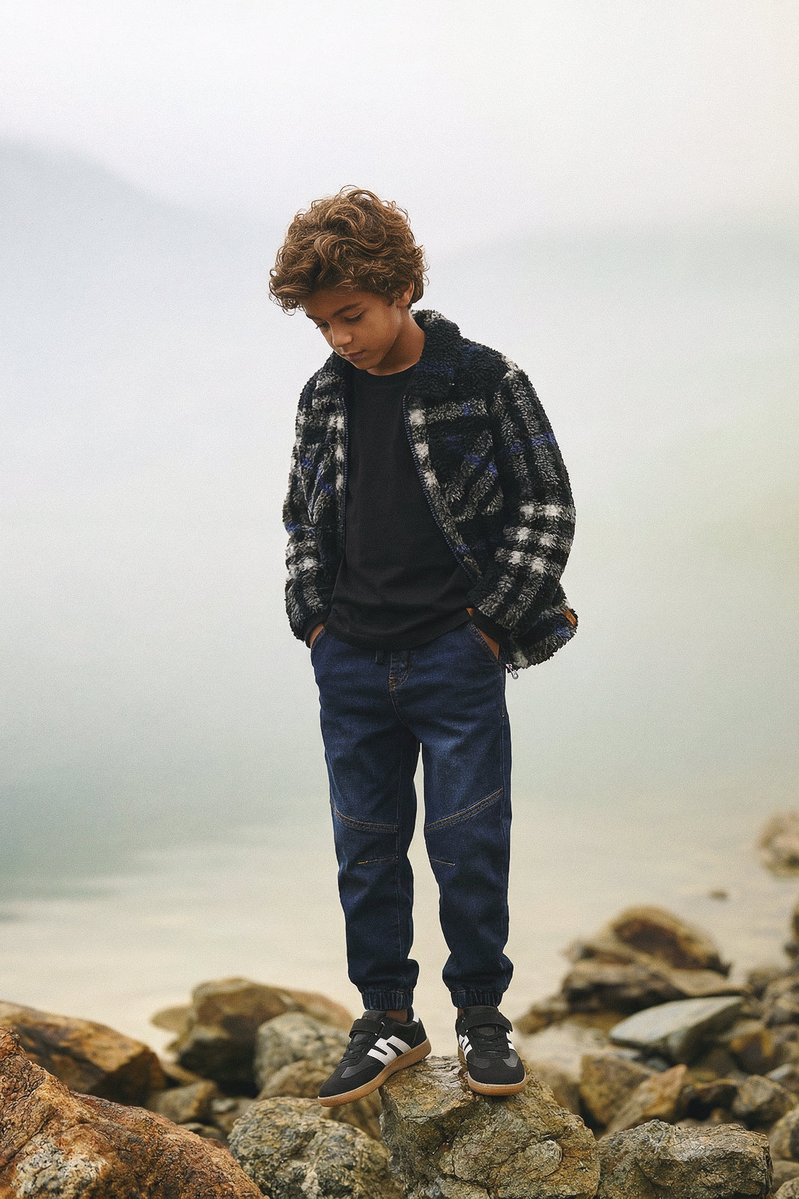 Zipped Overshirt Black And Blue Plaid