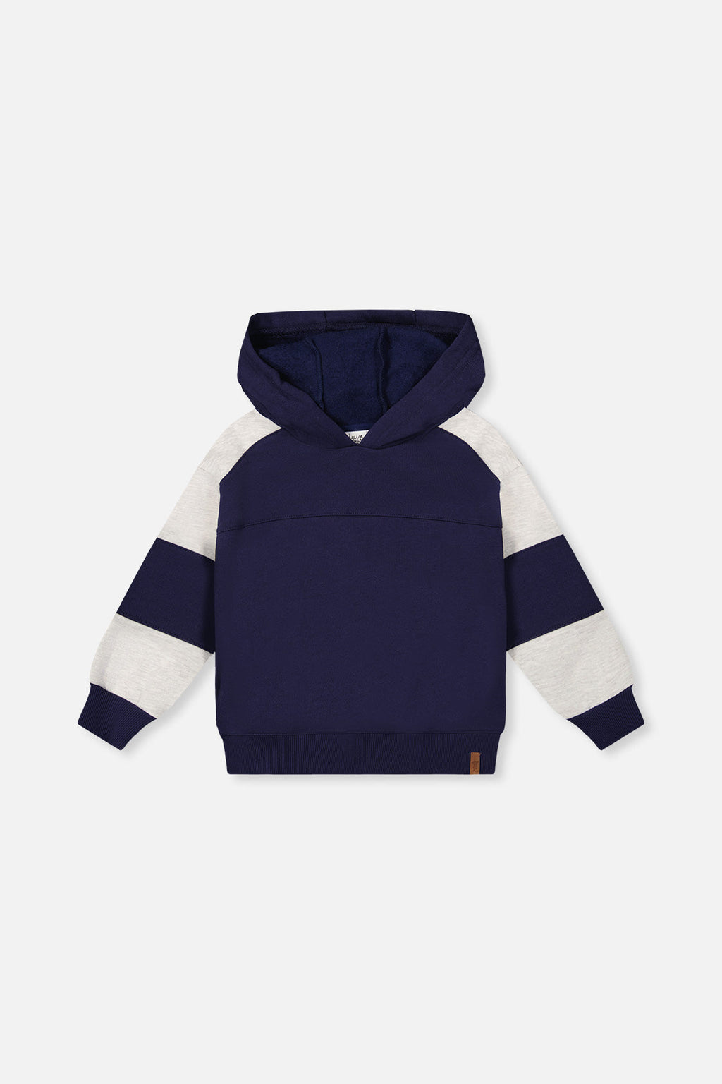 Hooded Striped Fleece Cardigan Dark Blue And Beige