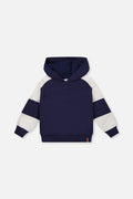 Hooded Striped Fleece Cardigan Dark Blue And Beige