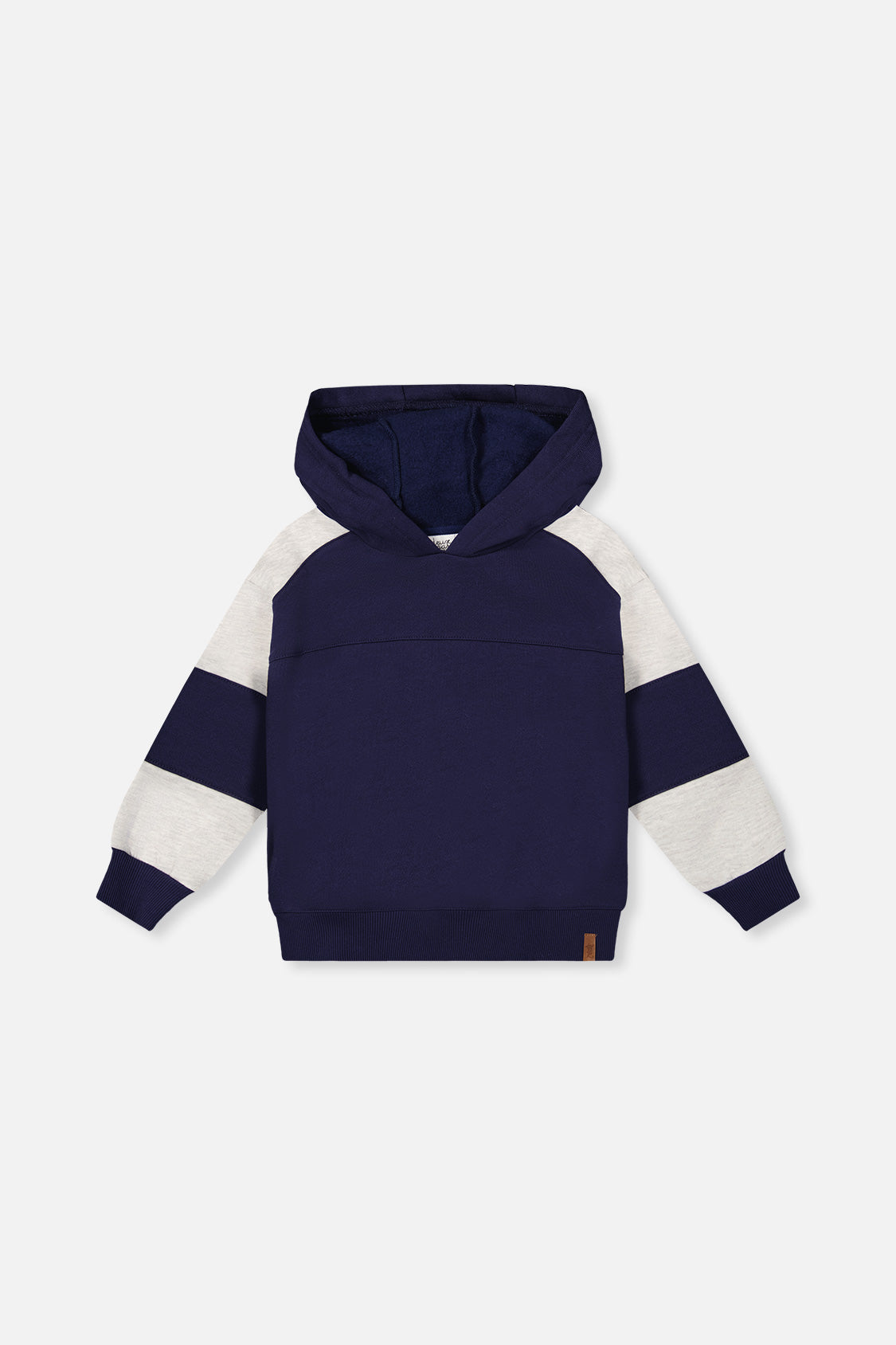 Hooded Striped Fleece Cardigan Dark Blue And Beige