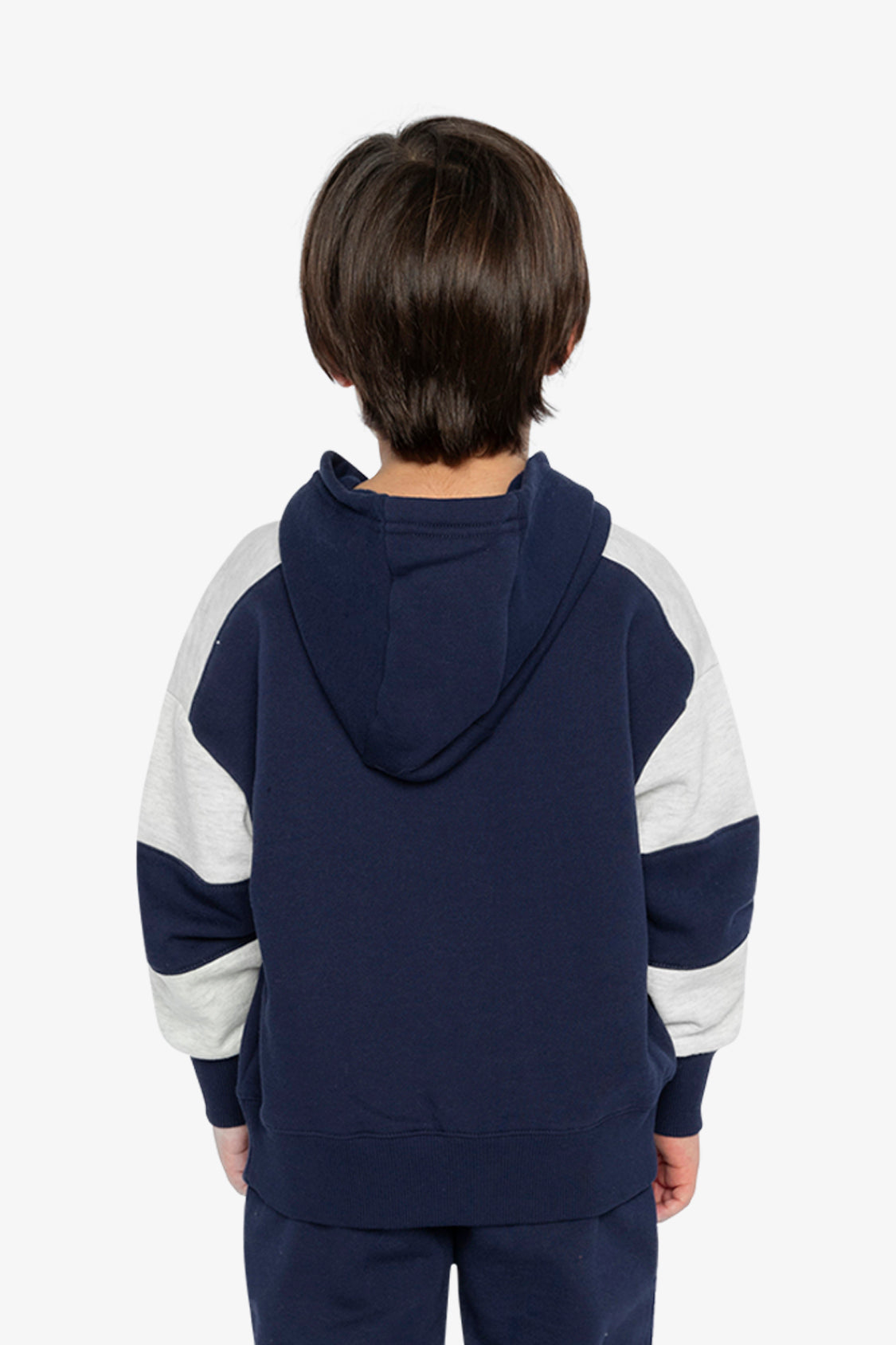 Hooded Striped Fleece Cardigan Dark Blue And Beige