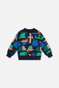 Fleece Sweatshirt Blue Dinosaur Print