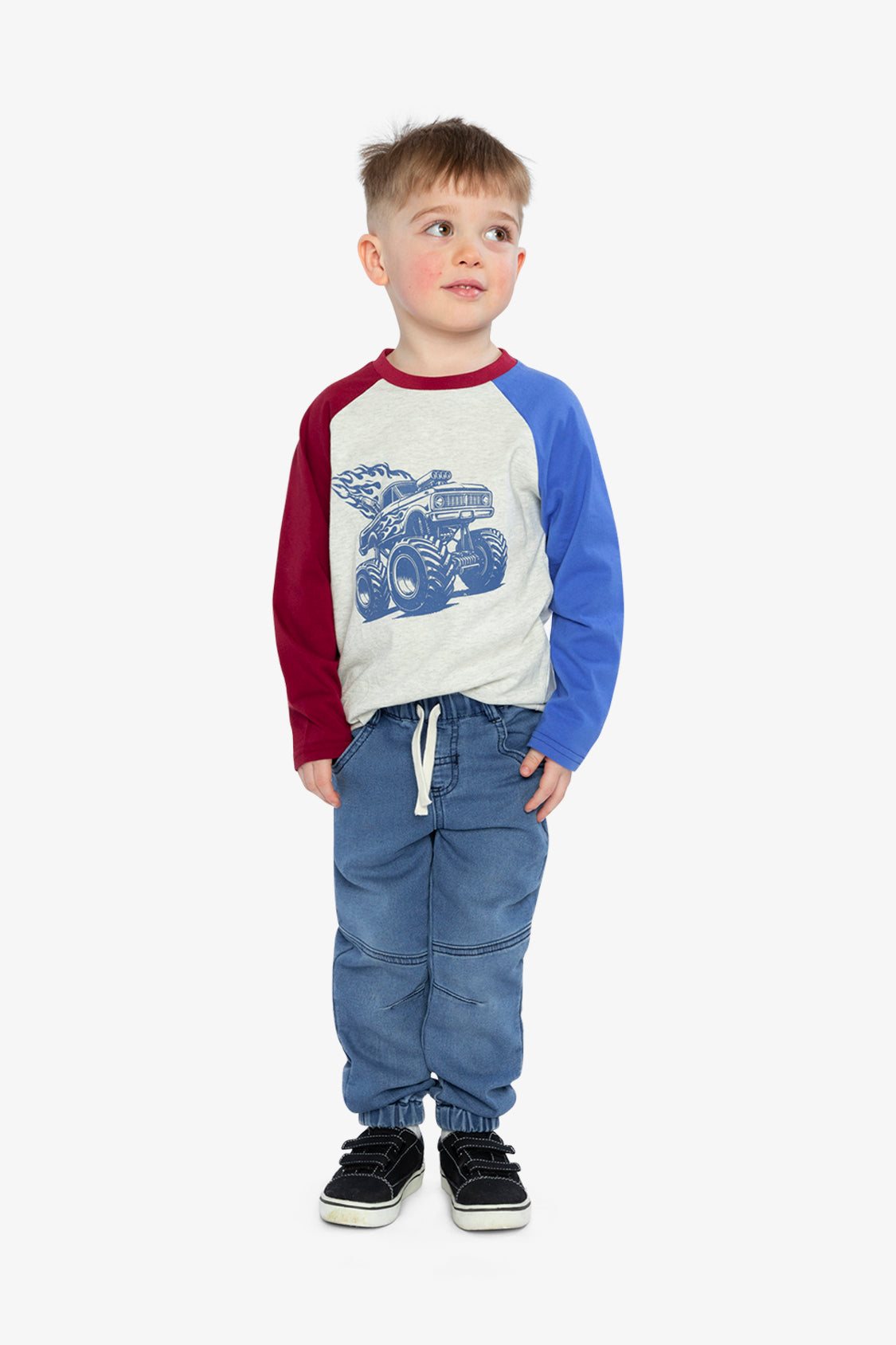 Raglan T-Shirt Heather Grey, Red And Blue