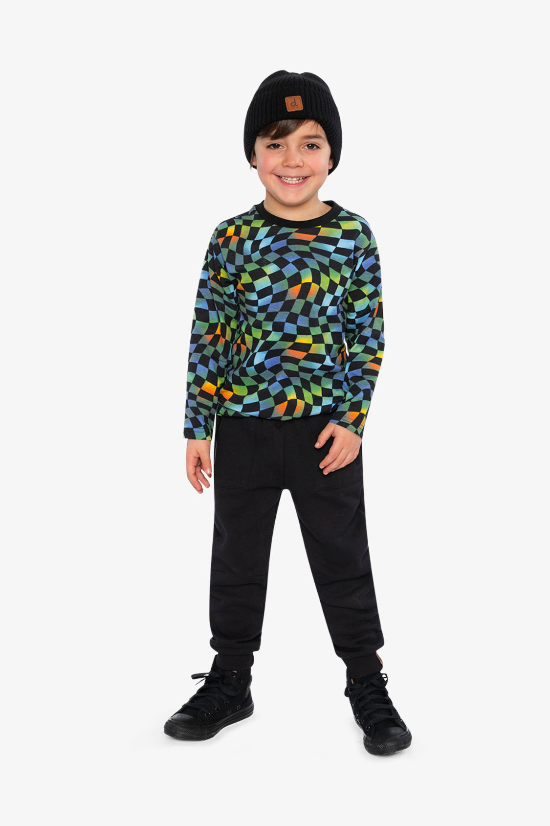 Organic Cotton Long Sleeve T-Shirt Blue Checkered Print