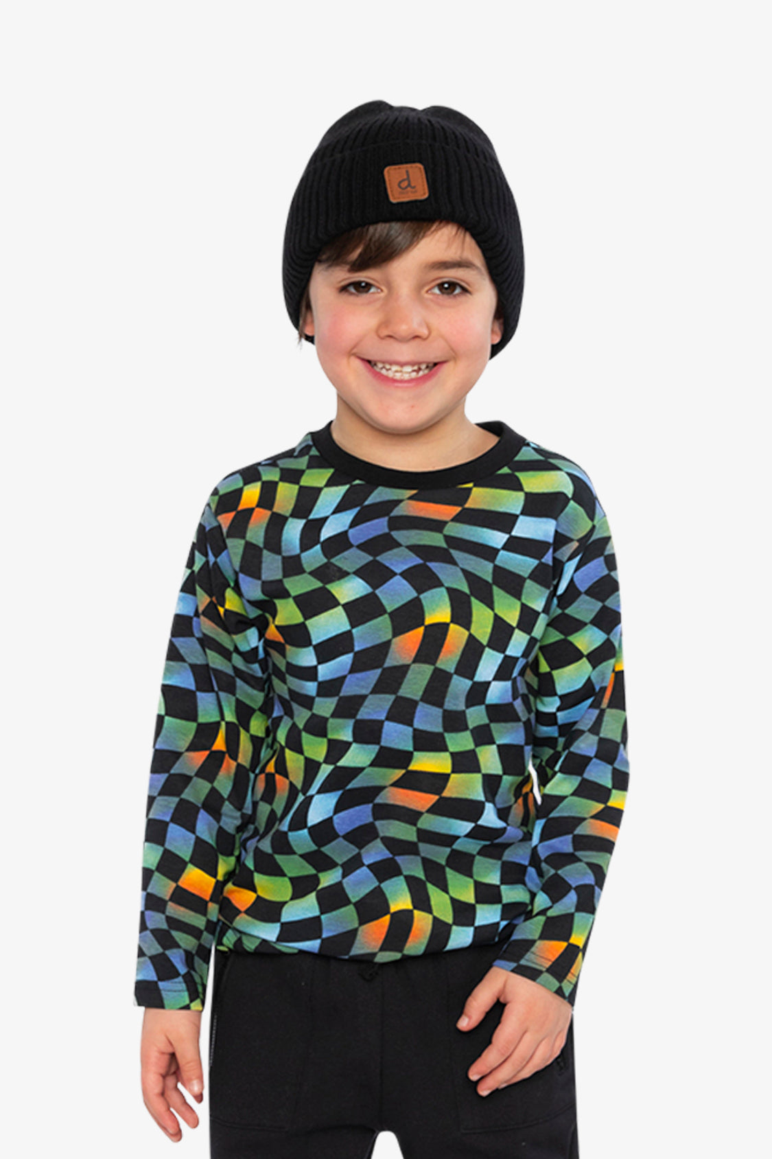 Organic Cotton Long Sleeve T-Shirt Blue Checkered Print