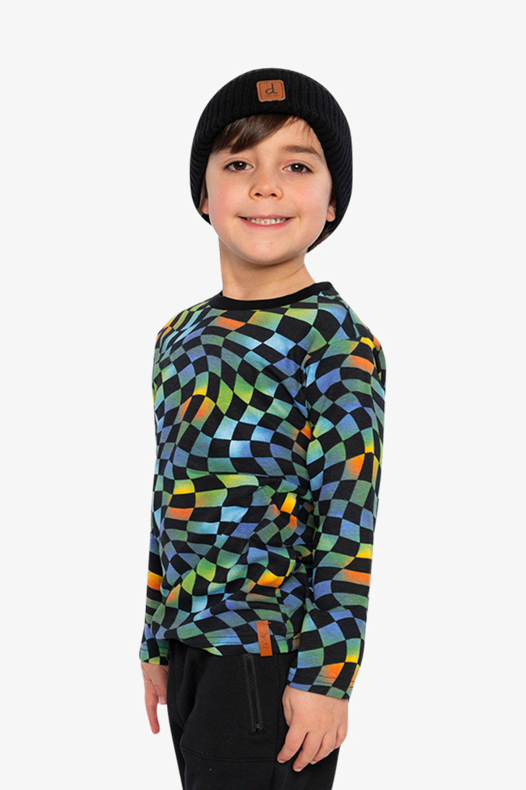 Organic Cotton Long Sleeve T-Shirt Blue Checkered Print