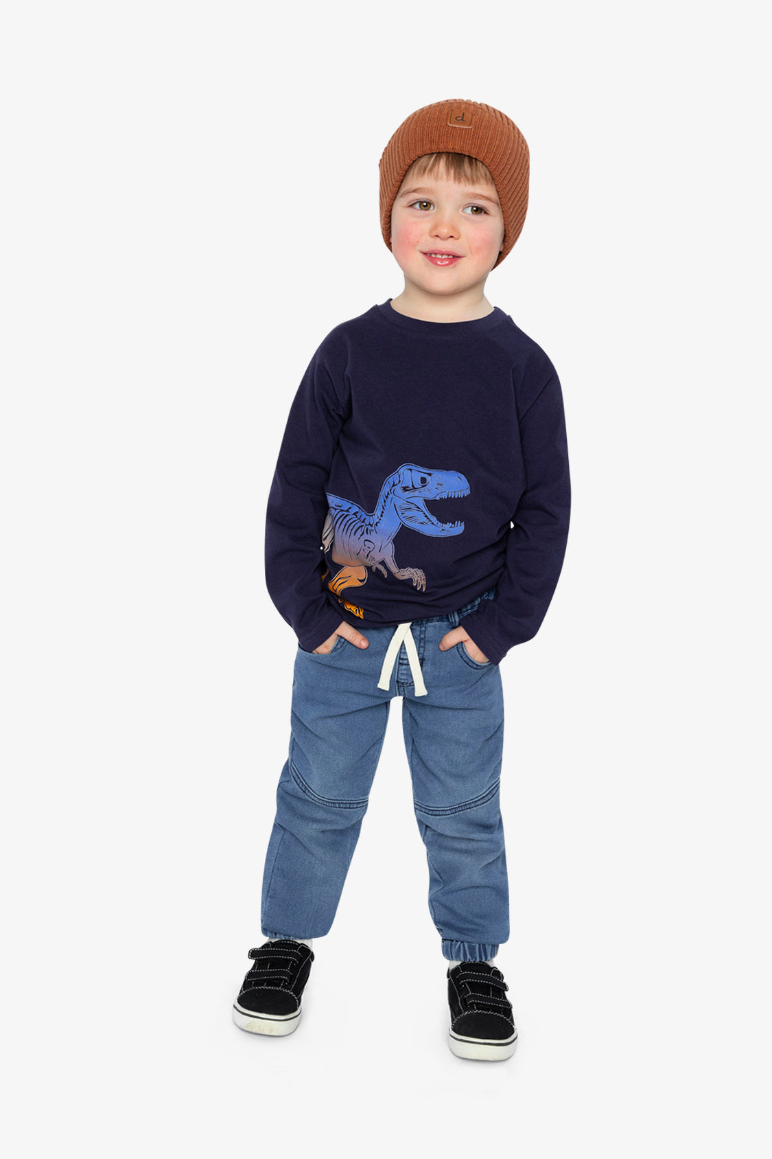Long Sleeve Organic Cotton T-Shirt Dark Blue And Orange