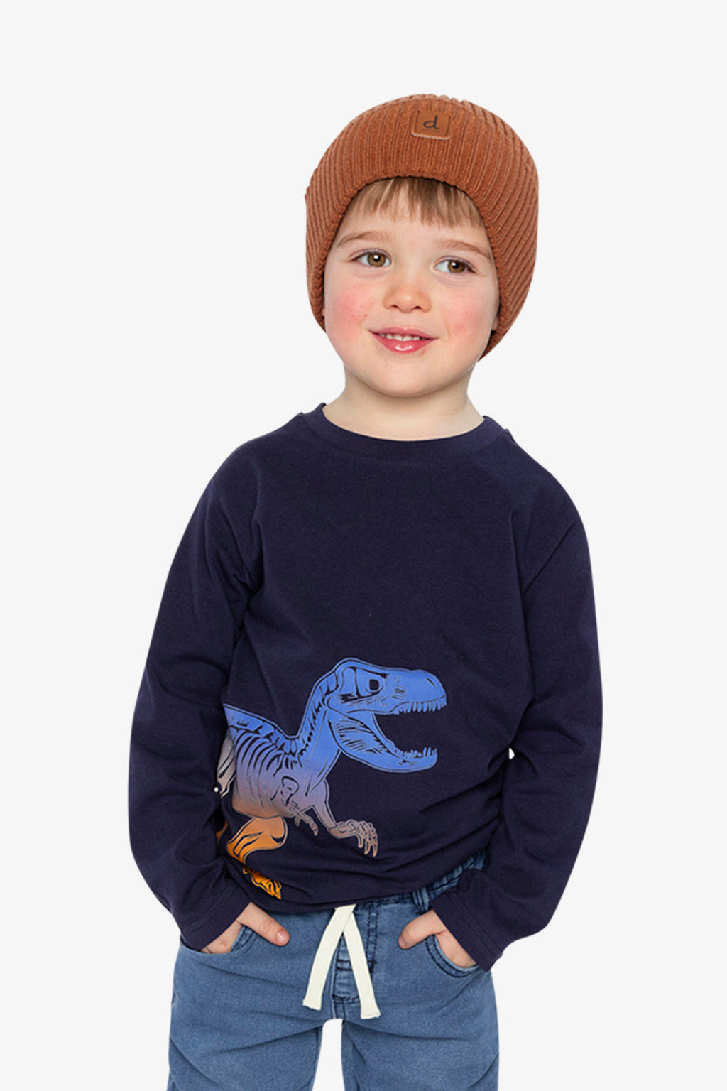 Long Sleeve Organic Cotton T-Shirt Dark Blue And Orange