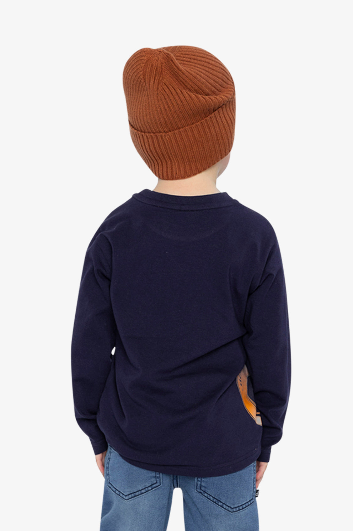 Long Sleeve Organic Cotton T-Shirt Dark Blue And Orange