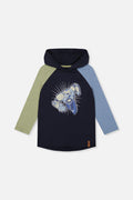 Raglan Hooded T-Shirt Dark Blue And Green