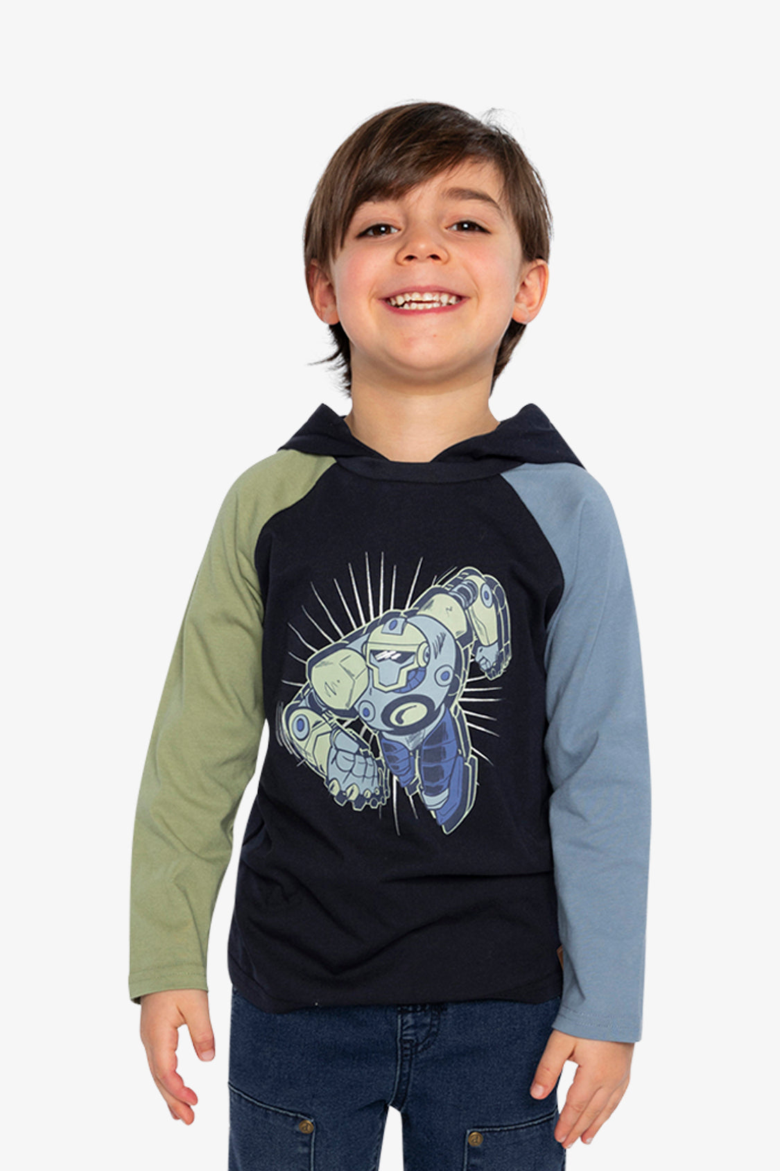 Raglan Hooded T-Shirt Dark Blue And Green