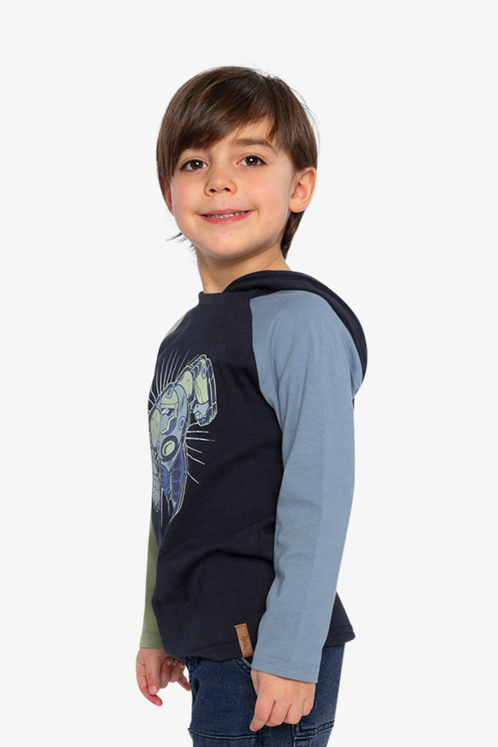 Raglan Hooded T-Shirt Dark Blue And Green
