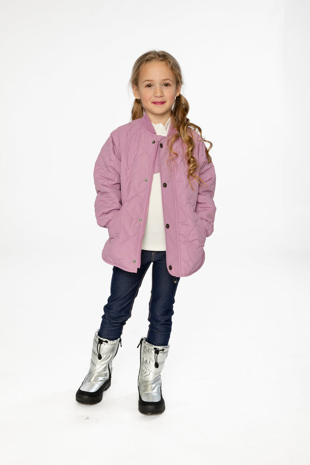 Quilted Raglan Sleeve Jacket Mauve Pink