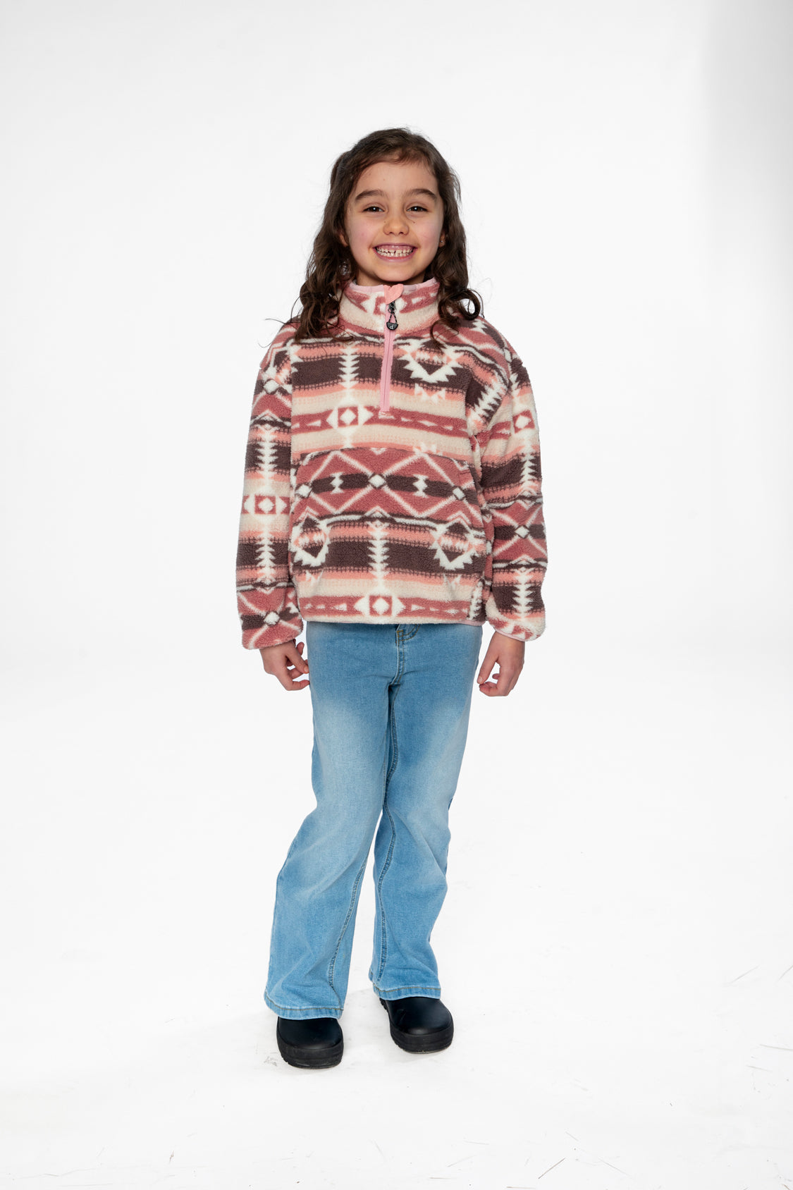 Mid-Season Plush Pullover Jacket Aztec Pink