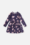 Long Sleeve Dress Navy Unicorn Print