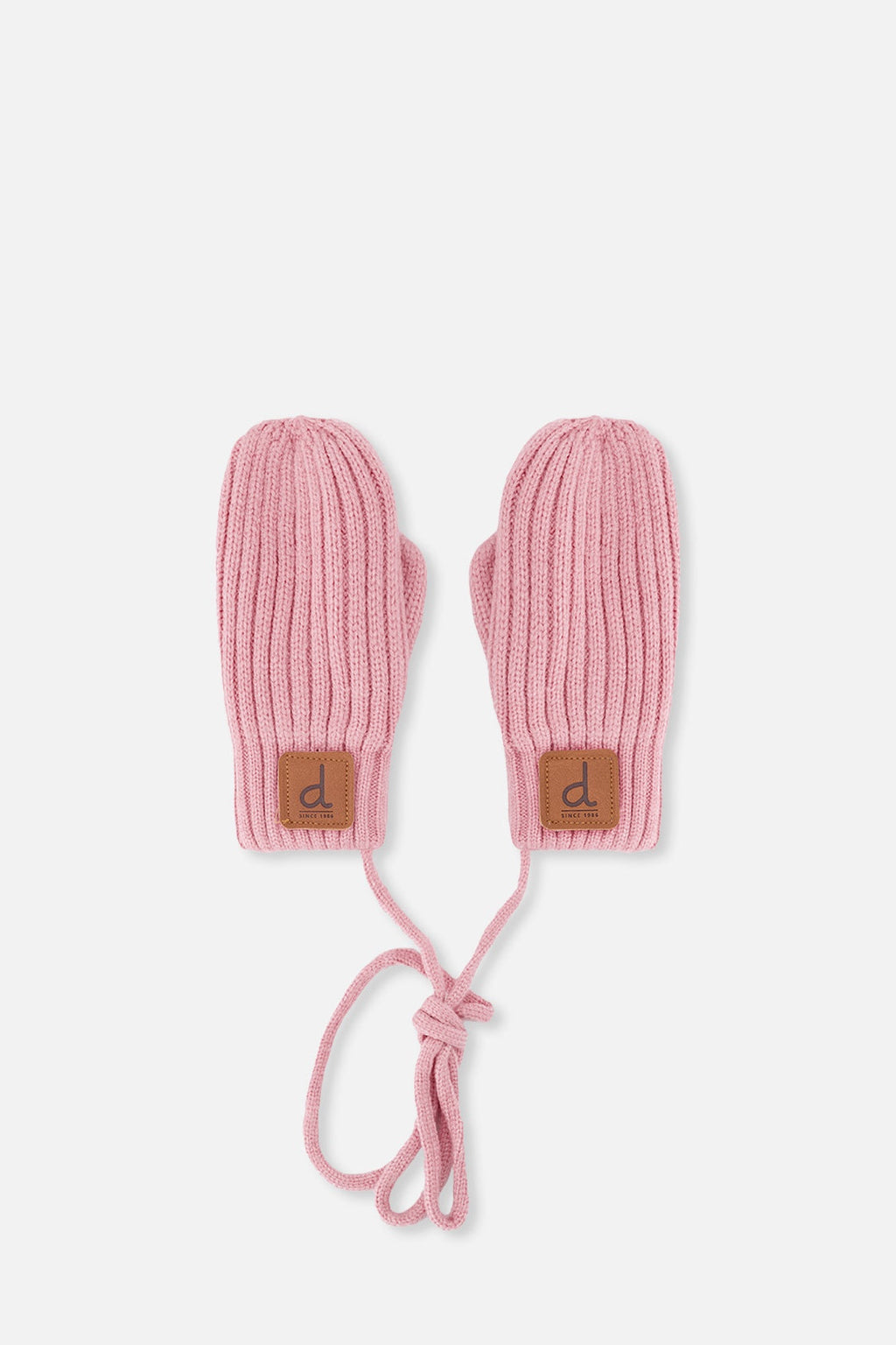 Baby Knit Mittens With String Pale Dusty Pink