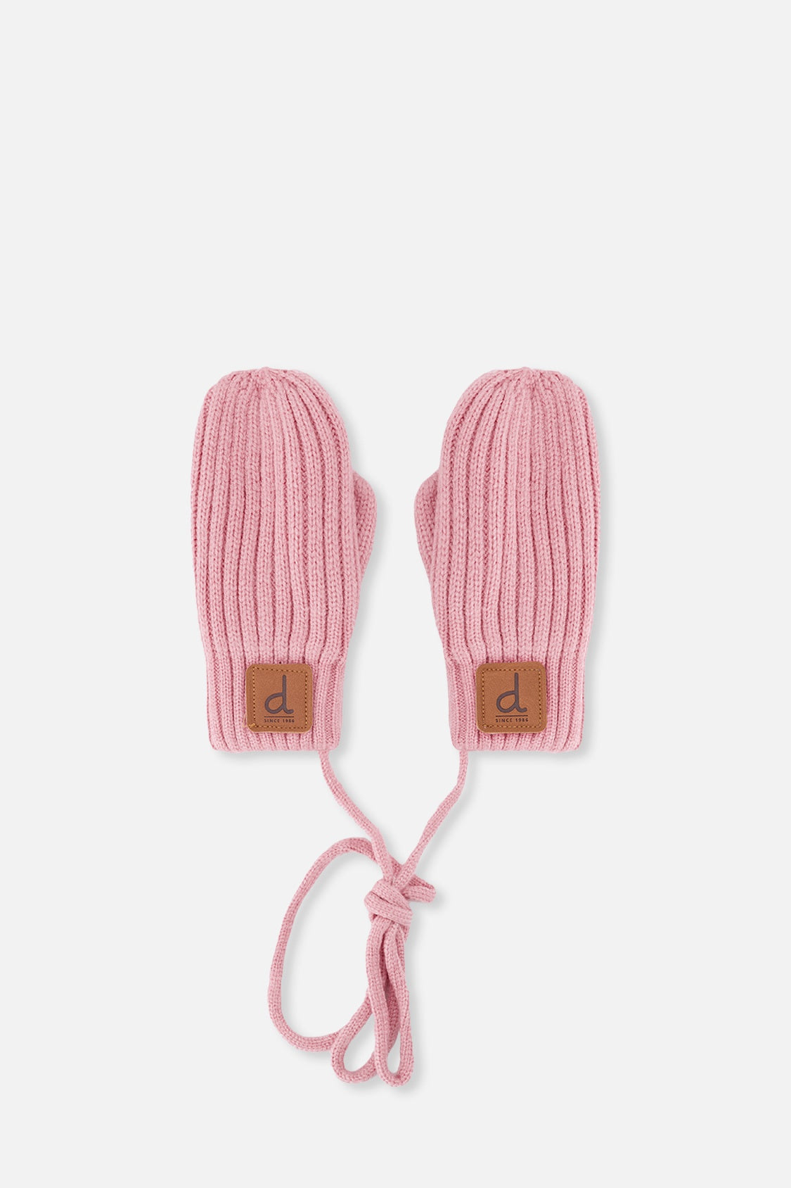 Baby Knit Mittens With String Pale Dusty Pink