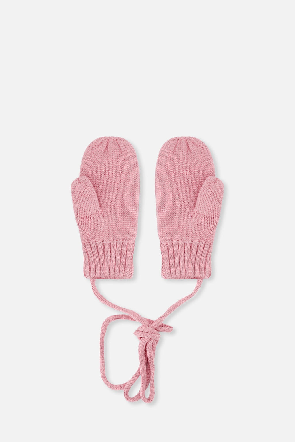 Baby Knit Mittens With String Pale Dusty Pink