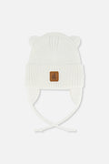 Baby Knit Hat With Strings Off-White