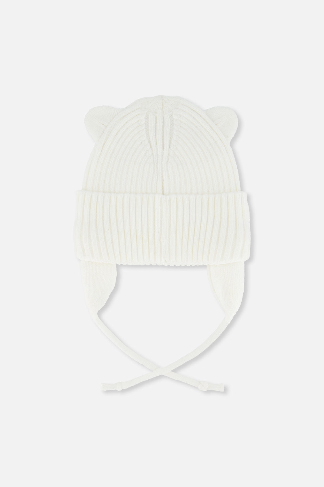 Baby Knit Hat With Strings Off-White