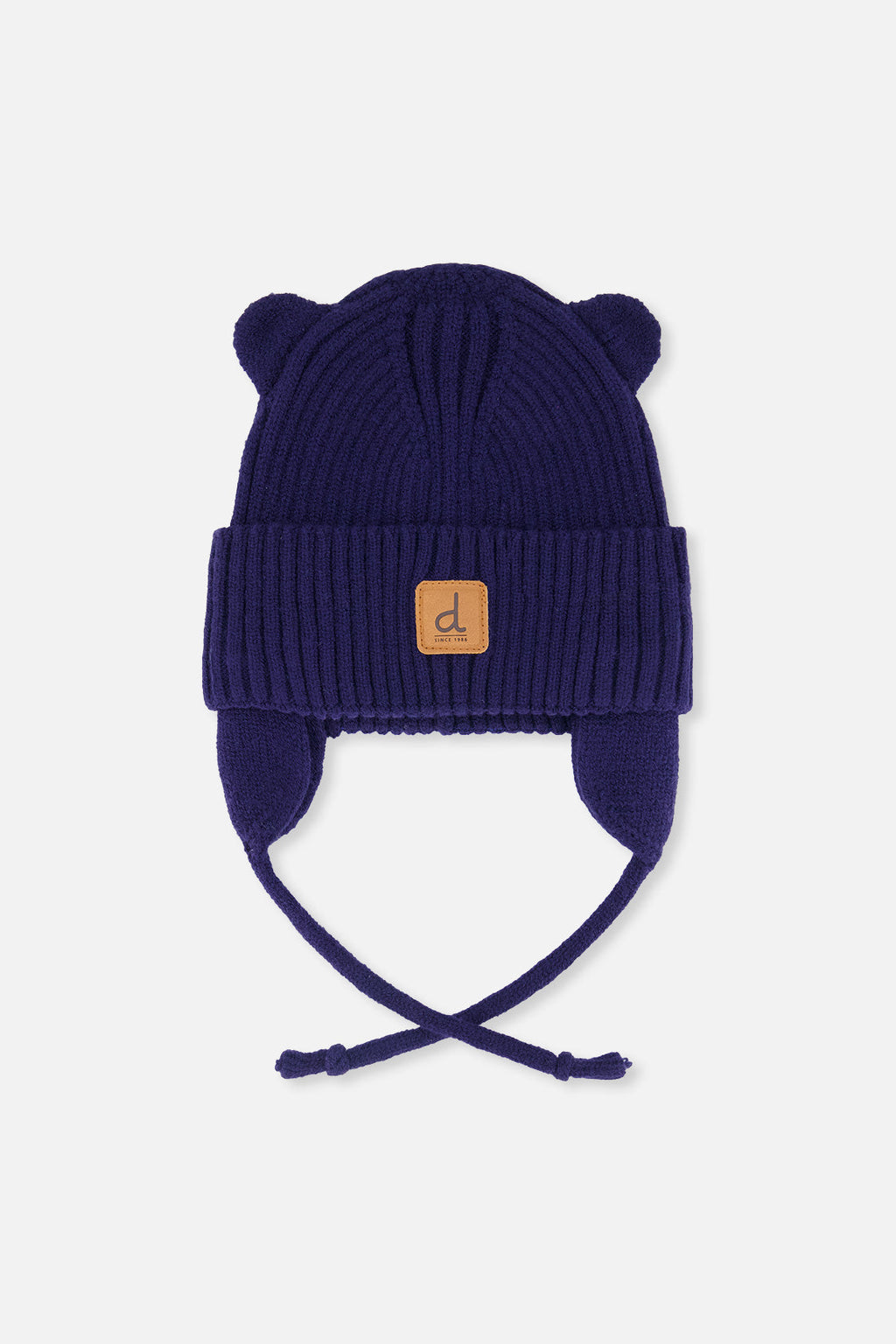 Baby Knit Hat With Strings Navy Blue