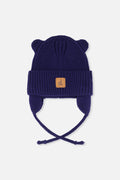 Baby Knit Hat With Strings Navy Blue
