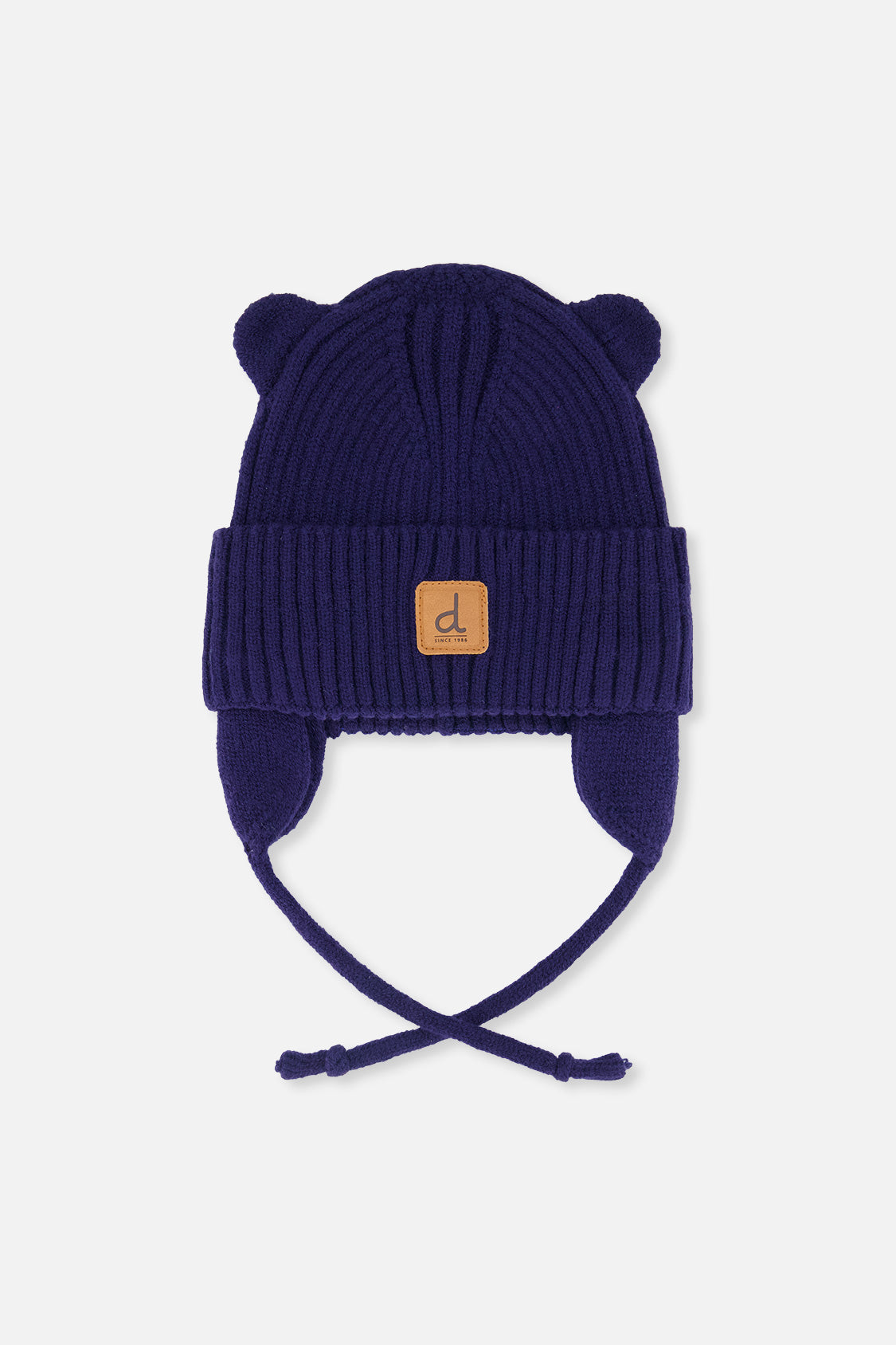 Baby Knit Hat With Strings Navy Blue