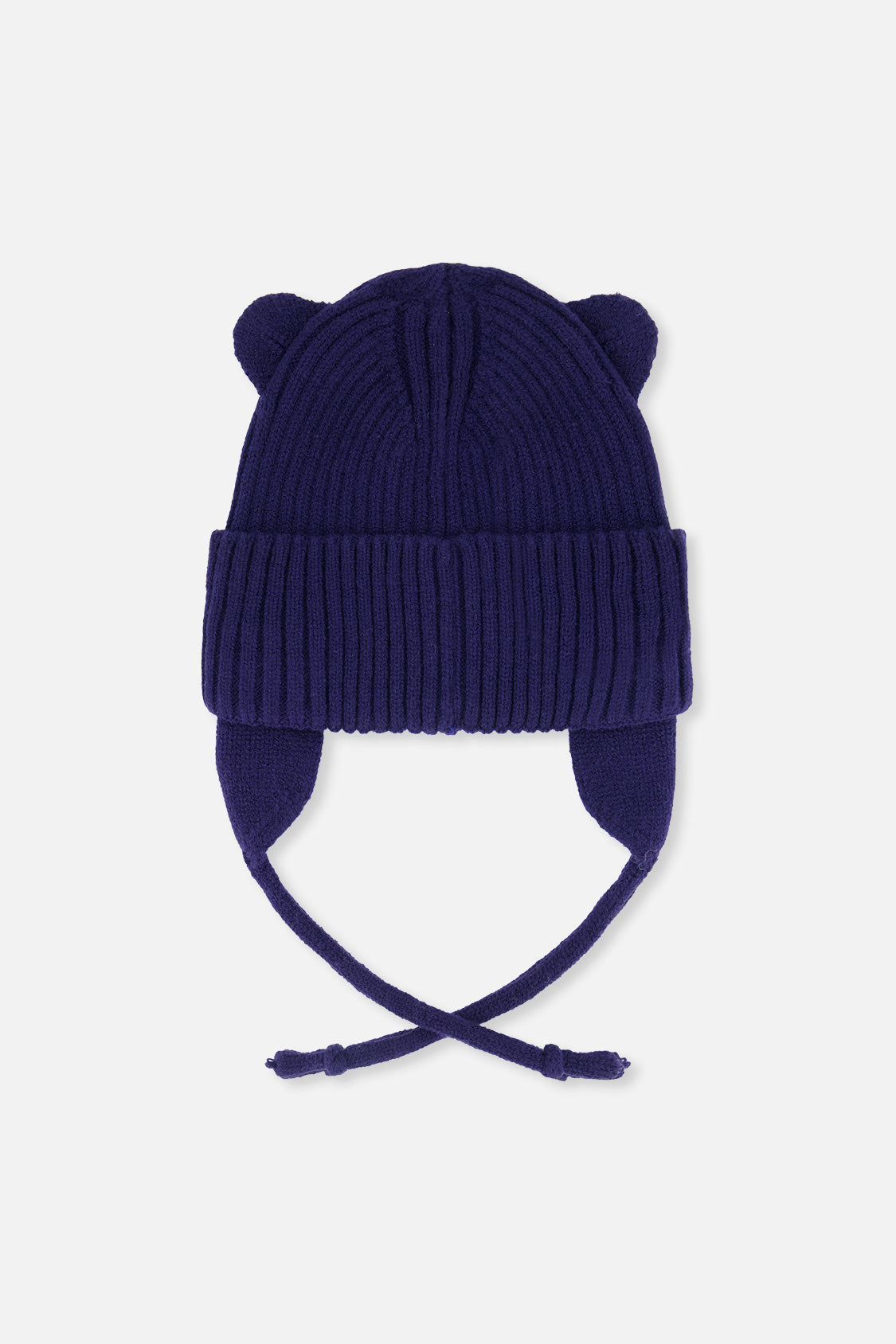 Baby Knit Hat With Strings Navy Blue