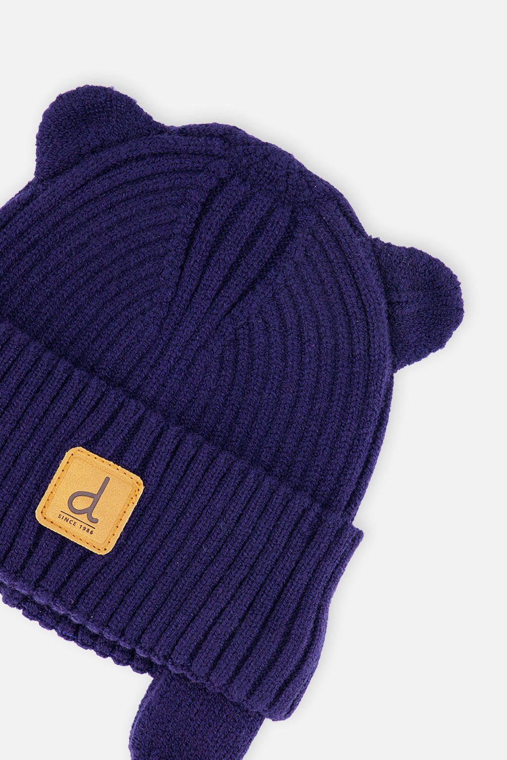 Baby Knit Hat With Strings Navy Blue