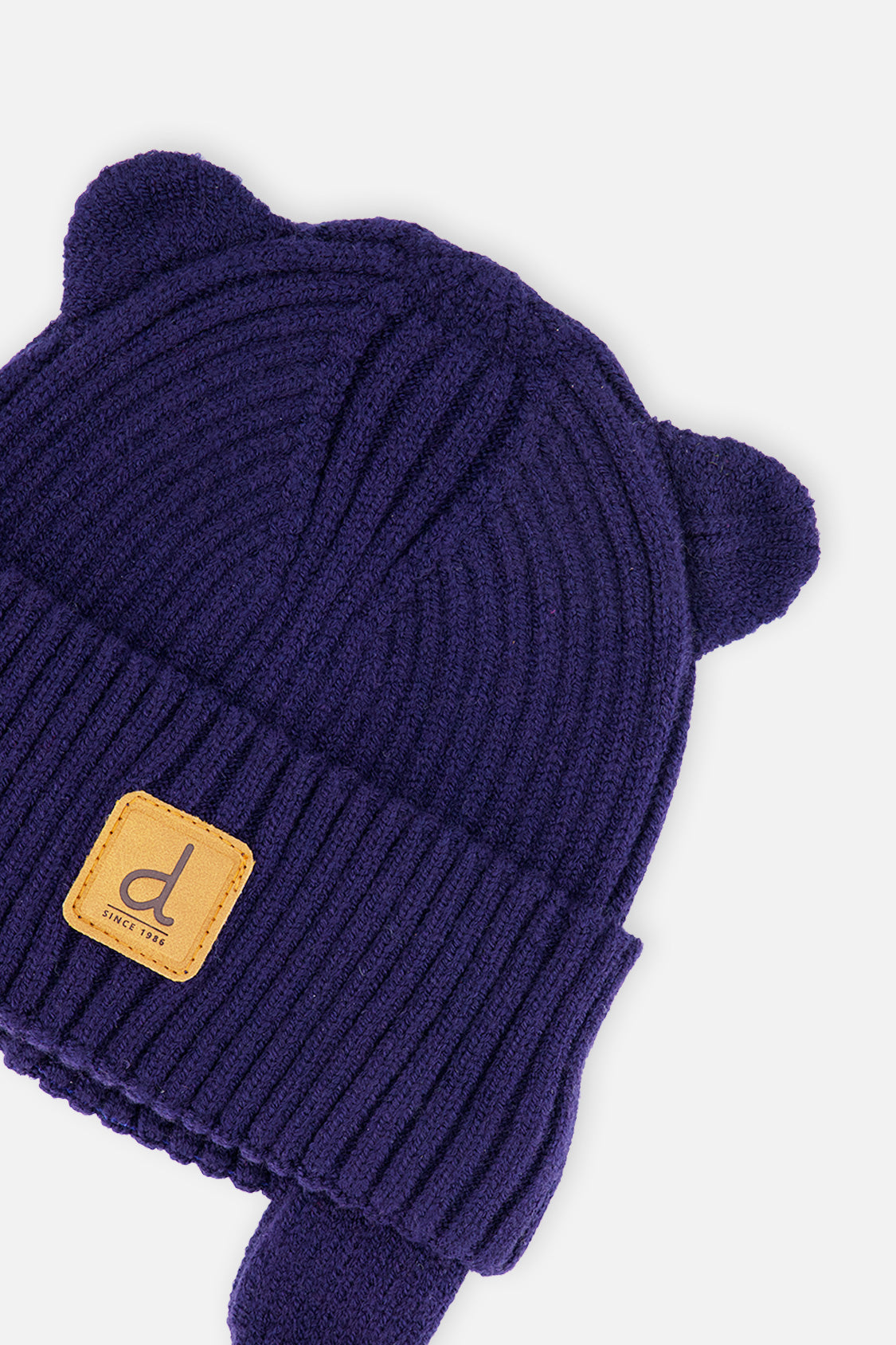 Baby Knit Hat With Strings Navy Blue