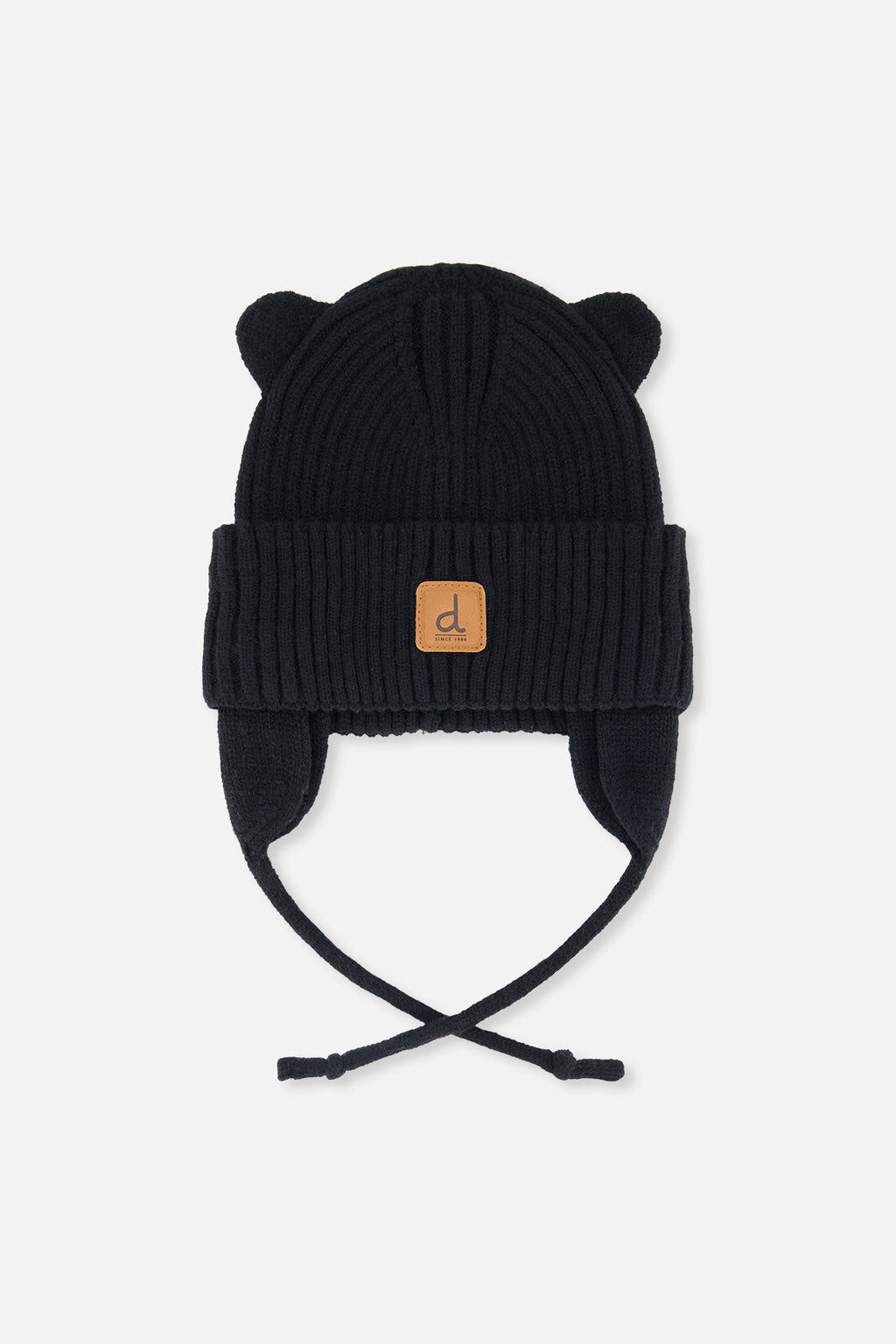 Baby Knit Hat With Strings Black