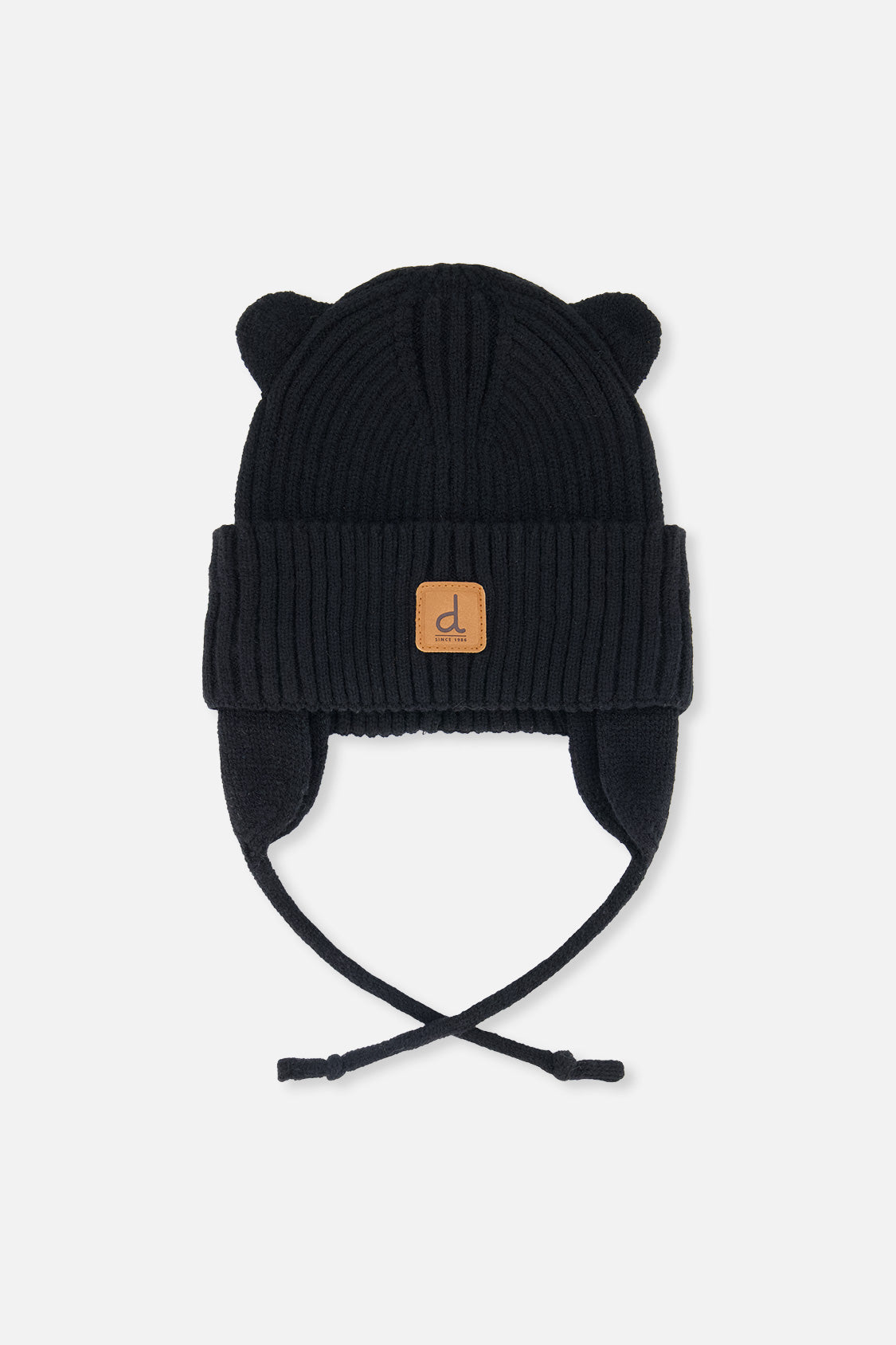 Baby Knit Hat With Strings Black