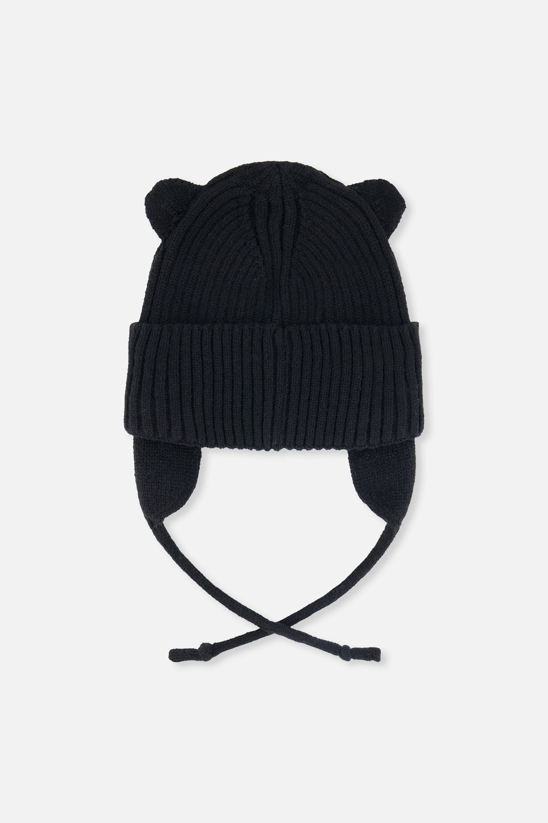 Baby Knit Hat With Strings Black