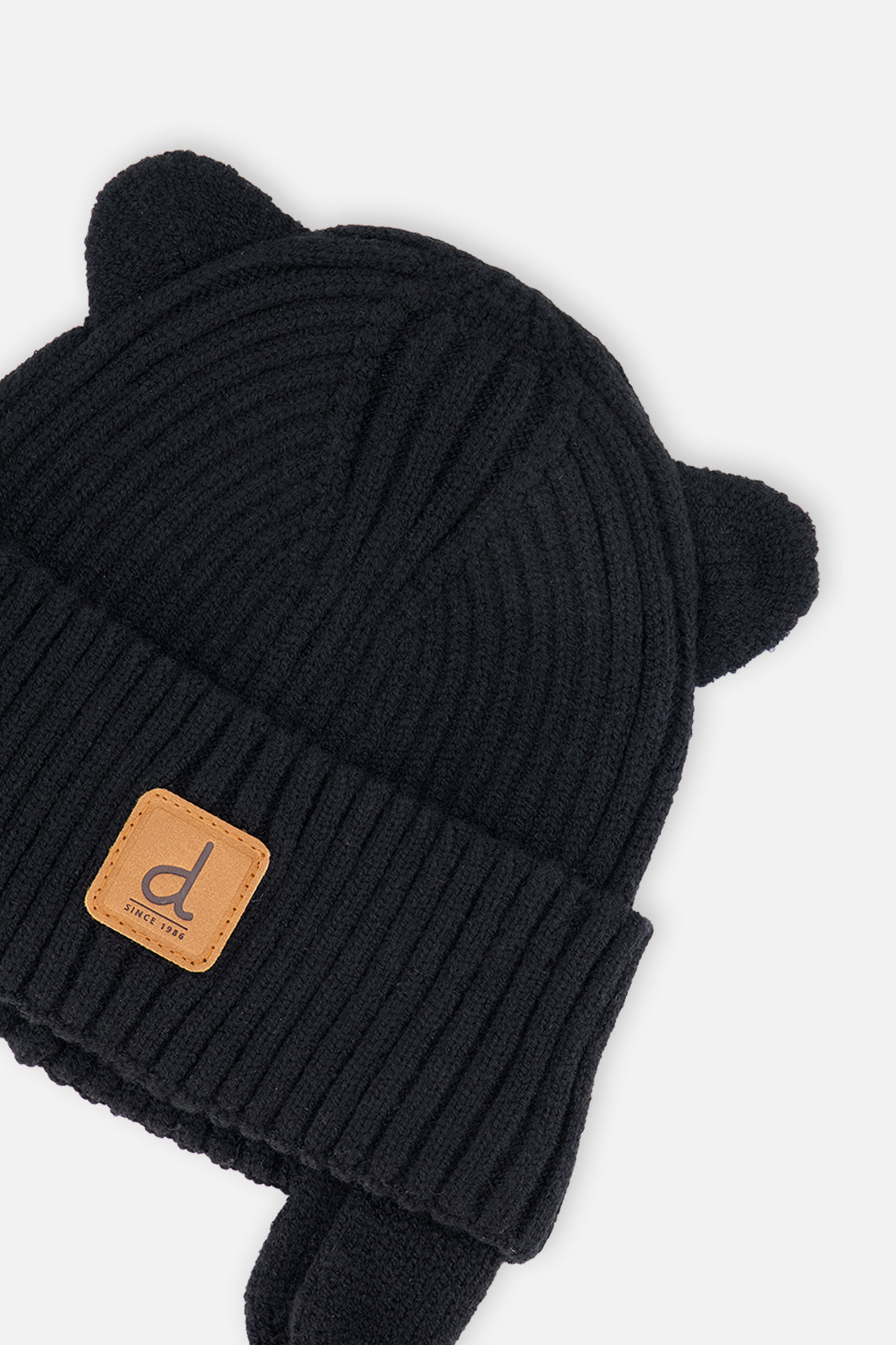 Baby Knit Hat With Strings Black