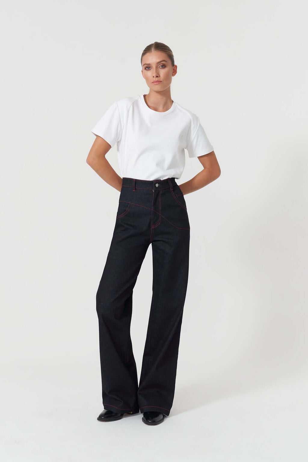 JENDUE Lena Denim T-shirt - White, Black, Grey, Purple
