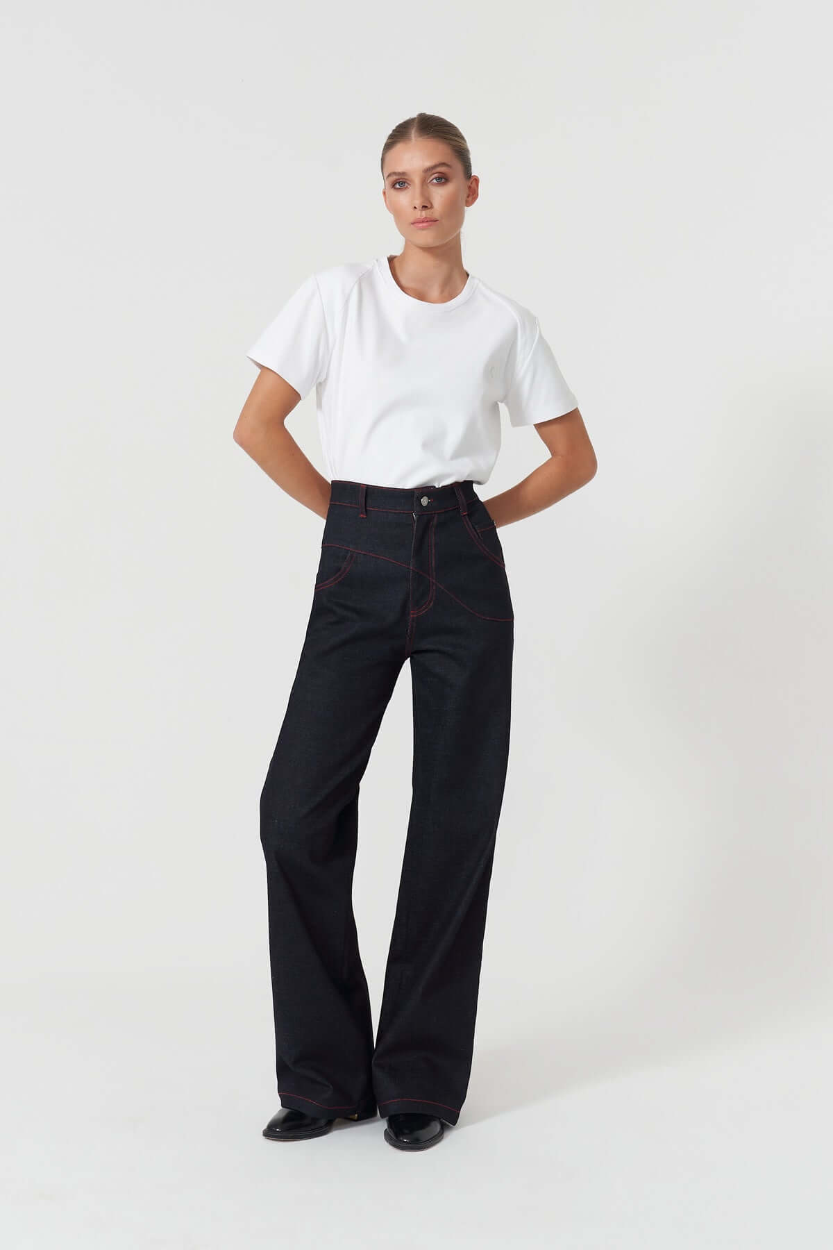 JENDUE Lena Denim T-shirt - White, Black, Grey, Purple