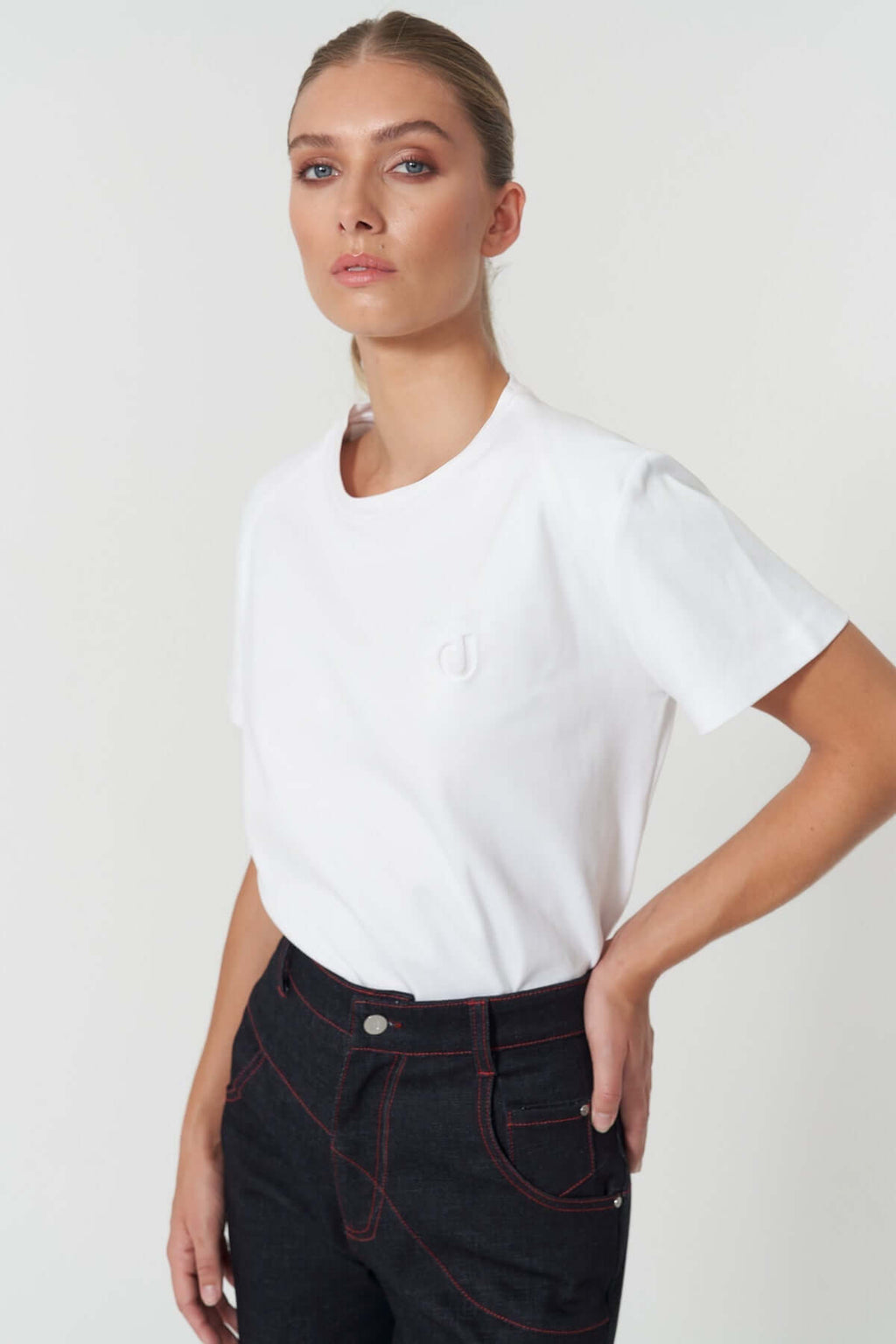 JENDUE Lena Denim T-shirt - White, Black, Grey, Purple