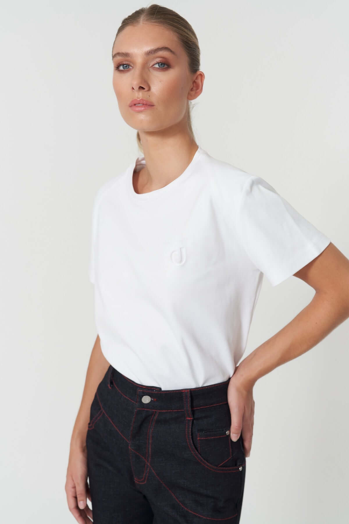 JENDUE Lena Denim T-shirt - White, Black, Grey, Purple