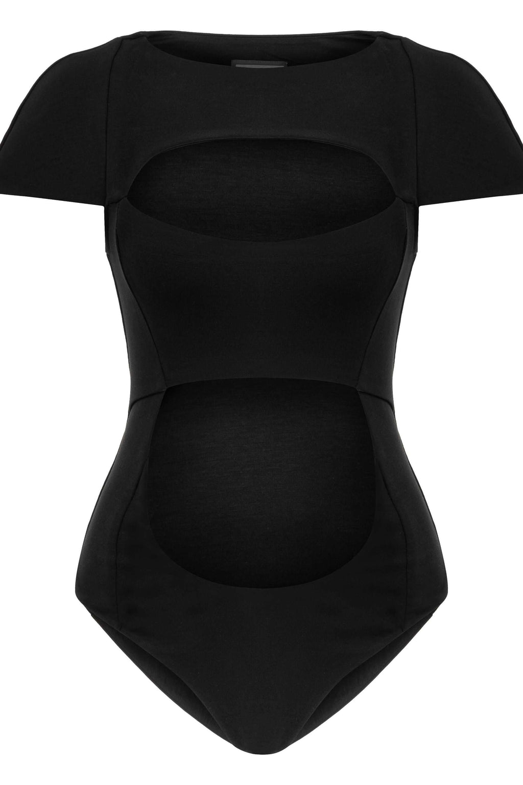 JENDUE Otara Black Bodysuit | Stylish Cut-Out Denim Top