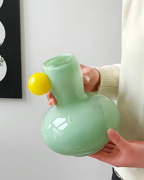 Handblown Jelly Bean Dopamine Flower Vase – Whimsical Bubble Glass Centerpiece