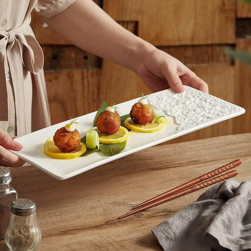 Artisan Stone-Edge Rectangular Ceramic Plate – 14.1" / 18.3"