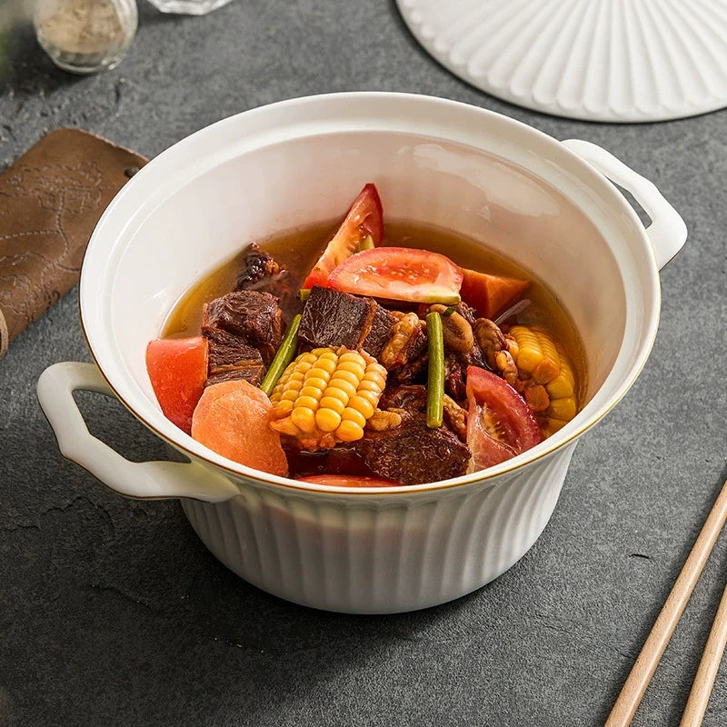 Luxury Bone China Gold-Rimmed Soup Casserole with Lid