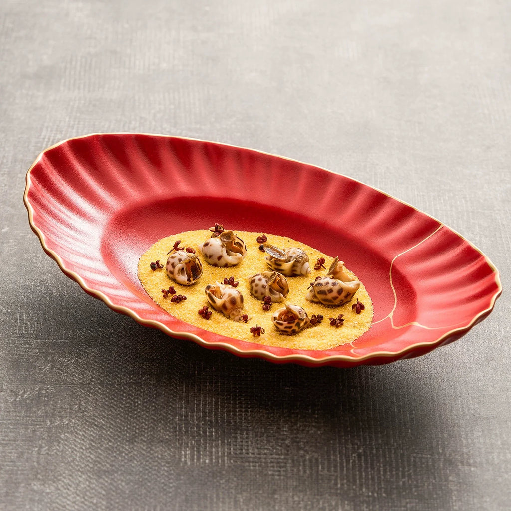 Red Vermilion Glazed Porcelain Serving Plate – Cold Dish Oval Plate Series