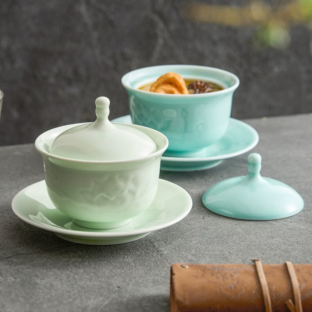 Luxury Porcelain Stewing Cup with Lid & Saucer – Single-Serve Wellness Soup Pot