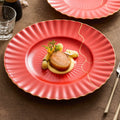 Luxury Red Ceramic Dinner Plate with Golden Veins – Elegant Dining Collection