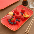 Luxury Red Ceramic Serving Platter – Rectangular Dinner Plate with Golden Rim