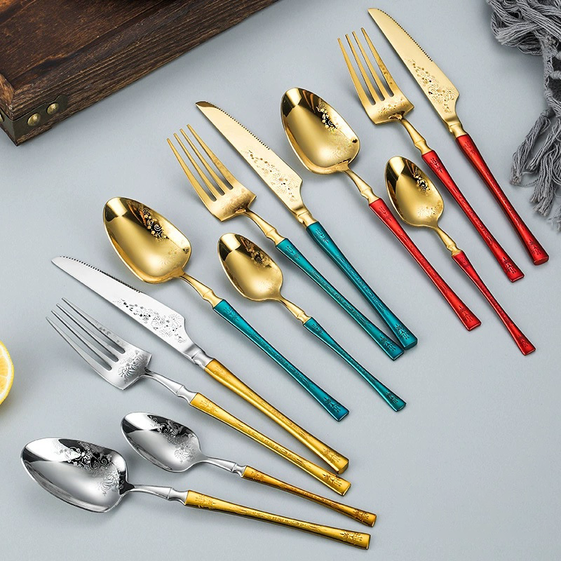 Luxury 304 Stainless Steel Cutlery Set – Gold Mirror Finish with Colored Handles