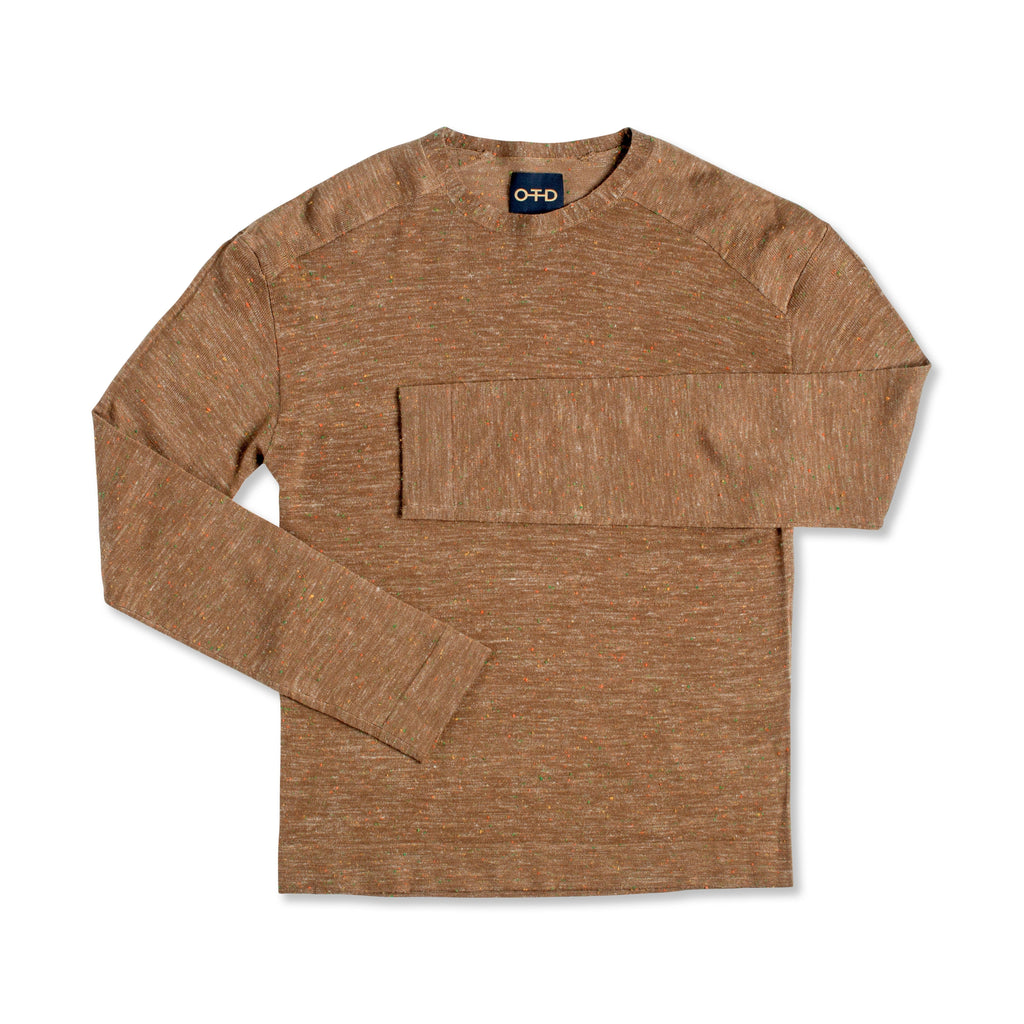 Modern Fleck Linen-Blend Crewneck Sweater (Khaki Multi)