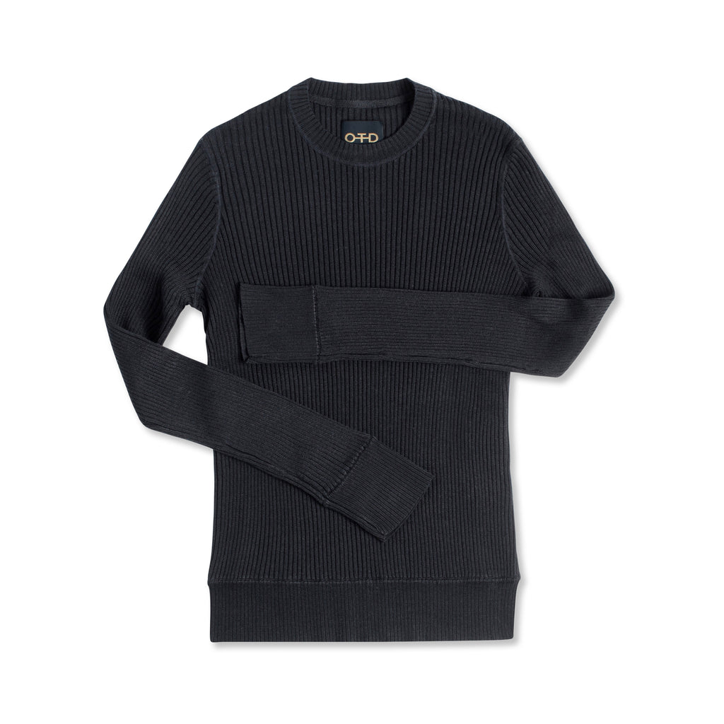 Ribbed Poor Boy Crewneck Sweater (Black)