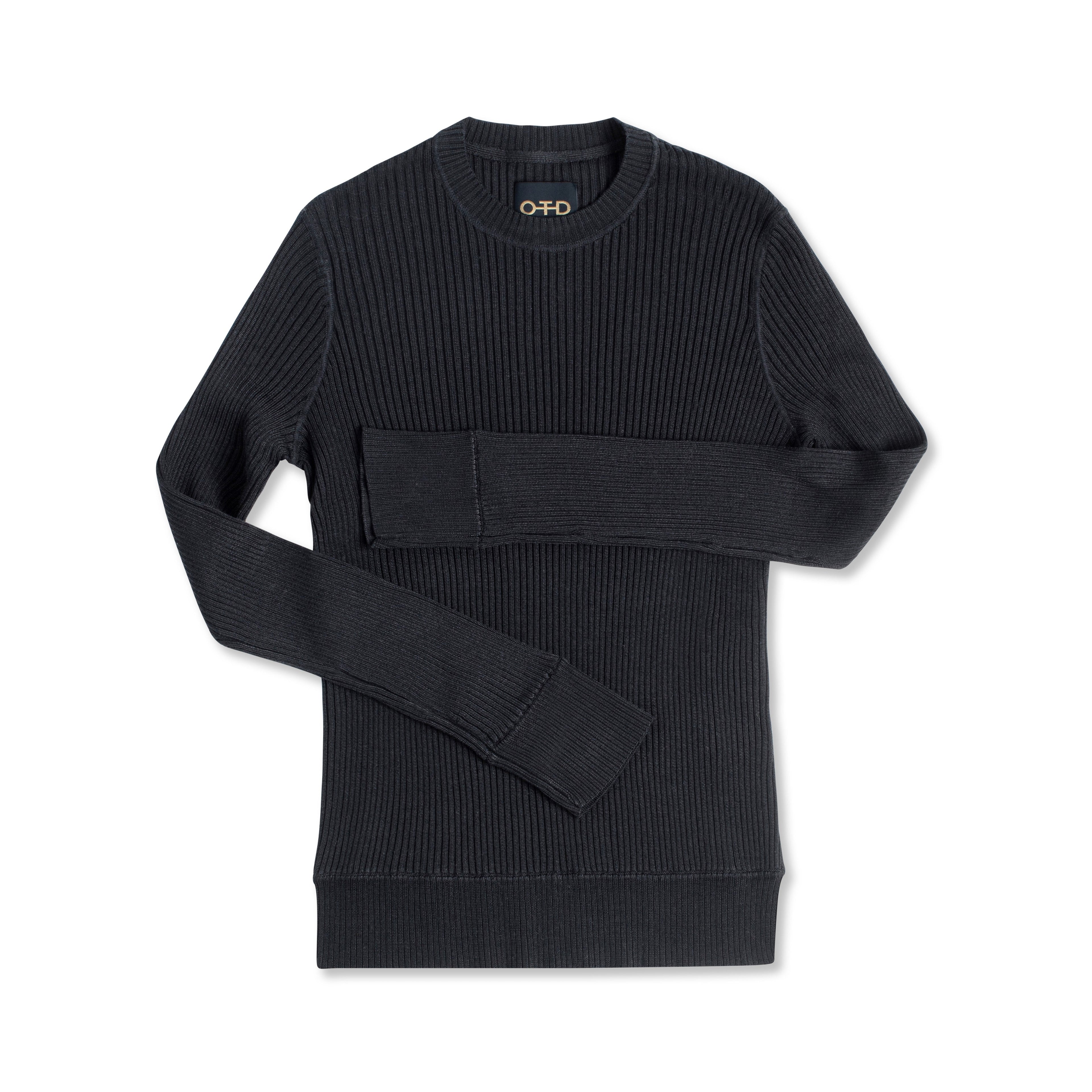 Ribbed Poor Boy Crewneck Sweater (Black)